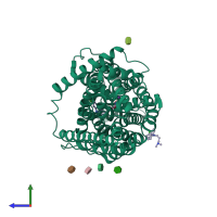 PDB entry 2qei coloured by chain, side view.