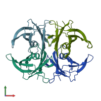 PDB entry 2qel coloured by chain, front view.