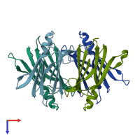 PDB entry 2qel coloured by chain, top view.