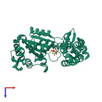 PDB entry 2qen coloured by chain, top view.