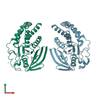 PDB entry 2qep coloured by chain, front view.