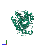 PDB entry 2qes coloured by chain, side view.