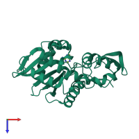 PDB entry 2qet coloured by chain, top view.