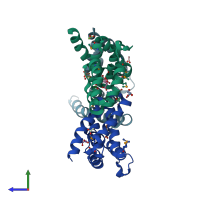 PDB entry 2qeu coloured by chain, side view.