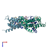 PDB entry 2qeu coloured by chain, top view.