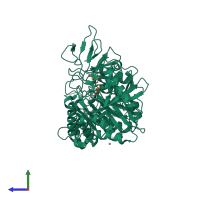 PDB entry 2qey coloured by chain, side view.