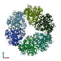 PDB entry 2qez coloured by chain, front view.