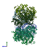PDB entry 2qez coloured by chain, side view.