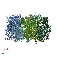 PDB entry 2qez coloured by chain, top view.