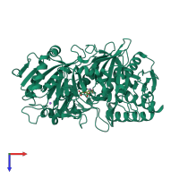 Monomeric assembly 1 of PDB entry 2qf1 coloured by chemically distinct molecules, top view.