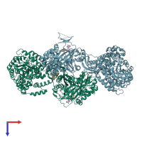 PDB entry 2qf7 coloured by chain, top view.