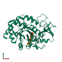 PDB entry 2qf8 coloured by chain, front view.