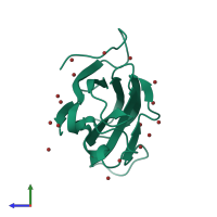 PDB entry 2qfe coloured by chain, side view.