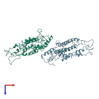 PDB entry 2qfi coloured by chain, top view.