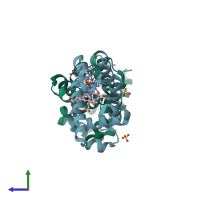 PDB entry 2qfn coloured by chain, side view.