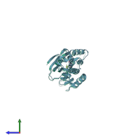 PDB entry 2qfo coloured by chain, side view.