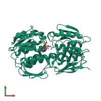 PDB entry 2qft coloured by chain, front view.