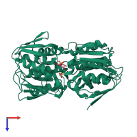 PDB entry 2qft coloured by chain, top view.