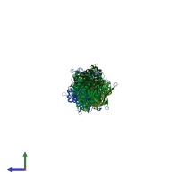 PDB entry 2qfw coloured by chain, side view.