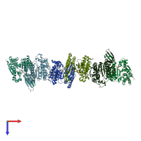 PDB entry 2qfw coloured by chain, top view.