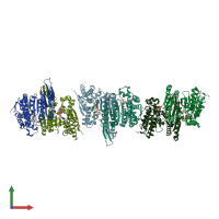 PDB entry 2qfx coloured by chain, front view.