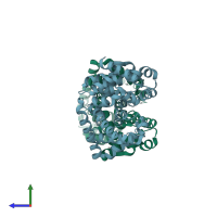 PDB entry 2qfz coloured by chain, side view.