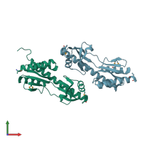 PDB entry 2qg3 coloured by chain, front view.