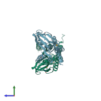 PDB entry 2qg3 coloured by chain, side view.