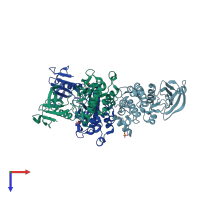 PDB entry 2qg5 coloured by chain, top view.