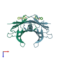 PDB entry 2qgc coloured by chain, top view.