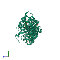 PDB entry 2qgm coloured by chain, side view.