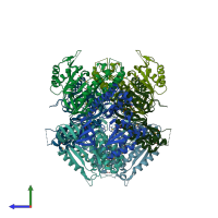 PDB entry 2qgq coloured by chain, side view.