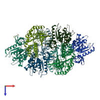 PDB entry 2qgq coloured by chain, top view.