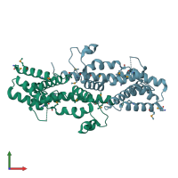 PDB entry 2qgs coloured by chain, front view.
