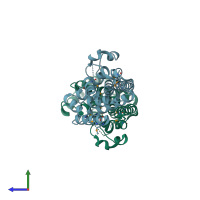 PDB entry 2qgs coloured by chain, side view.