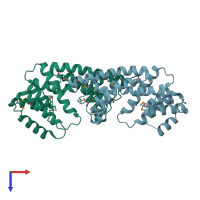 PDB entry 2qgs coloured by chain, top view.