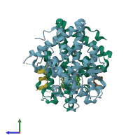 PDB entry 2qgt coloured by chain, side view.