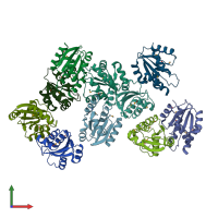 PDB entry 2qgv coloured by chain, front view.
