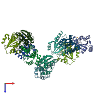 PDB entry 2qgv coloured by chain, top view.