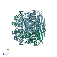 PDB entry 2qgy coloured by chain, side view.