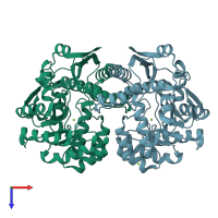 PDB entry 2qgy coloured by chain, top view.