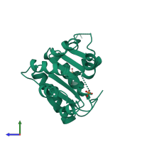 PDB entry 2qgz coloured by chain, side view.