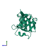 PDB entry 2qh0 coloured by chain, side view.