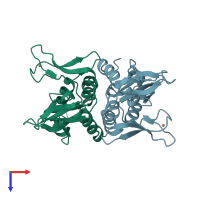 PDB entry 2qh1 coloured by chain, top view.