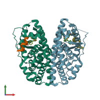 PDB entry 2qh6 coloured by chain, front view.