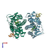 PDB entry 2qh6 coloured by chain, top view.
