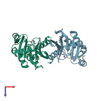 PDB entry 2qh9 coloured by chain, top view.
