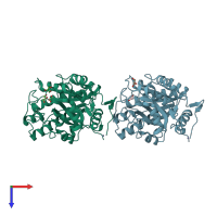 PDB entry 2qha coloured by chain, top view.