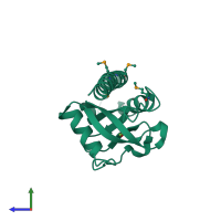 PDB entry 2qhk coloured by chain, side view.