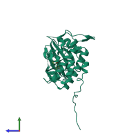 PDB entry 2qhm coloured by chain, side view.